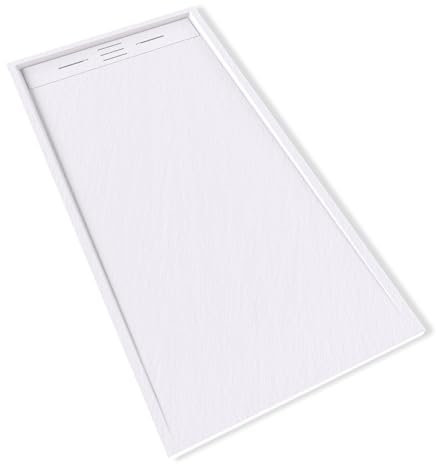 HIEMAL Receveur de douche 80 x 160 cm résine Blanc aspect ardoise + bonde incluse - Salle de bain