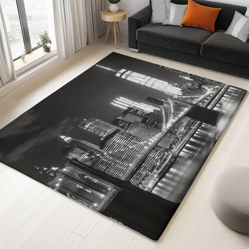 Generisch Waschbarer Teppich 80x150cm Graue New York City Wohnzimmer Schlafzimmer Anti-Rutsch Teppich, Flauschig Weich Kurzflor Teppich, Moderne Heimdekorative Teppiche