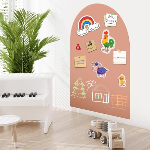Tableau Magnétique Mural Enfant 80×100 cm, Adhésif Papier Aimanté Arche, Inclus 3 Craies Sans Poussière et 1 Chiffon Nettoyant - Idéal Salle de Classe ou Chambre d'Enfant (MilkTea)