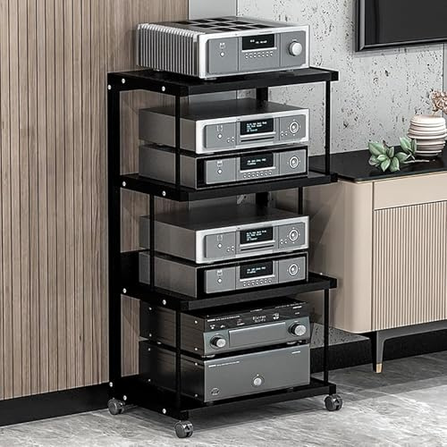ZIGTUEI HiFi Rack, HiFi Regal, Multifunktionales Ablageregal, Mobiles Audio-Rack-Schrank, Offenes Audio-Aufbewahrungsregal, für Wohnzimmer,Schlafzimmer,Büro,Wohnheim(Black,115cm/45.3in)