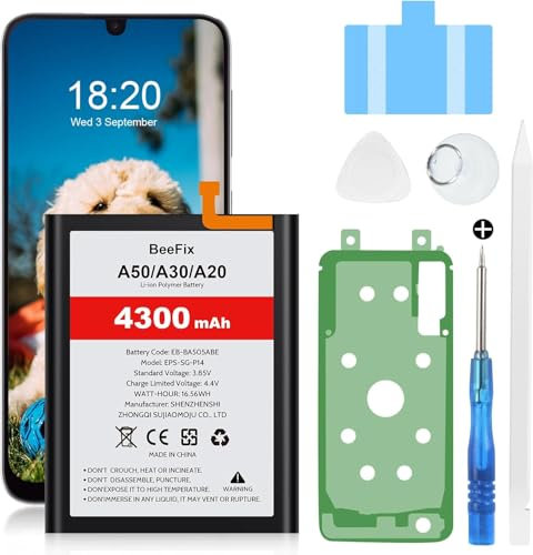 Beefix Akku für Samsung Galaxy A50 (A505F) A50s (A507F), A30s (A307F), A30 (A305F), A20 (A205F) 4300mAh Ersatzakku (EB-BA505ABE) Hoher Kapazität mit professionellen Reparaturwerkzeugen