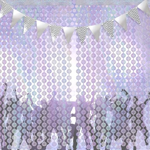 2 Piezas Cortinas Plateadas Metálicas Disco, Metálica Foil Fringe, Cortina De Borla Decoracion Bodas, 1 Bandera Triangular, Decoración De Flecos para Telón De Fondo De Fiesta (1 x 2m)