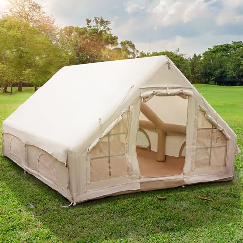 Aufblasbares Campingzelt für 2-8 Personen - 4-Jahreszeiten-Zelt aus wasserdichtem Oxford-Gewebe mit Luftpumpe, schnell aufbaubarer Unterschlupf (Mit Kaminöffnung, 4-6 Pers/300cm x 250cm x 220cm)