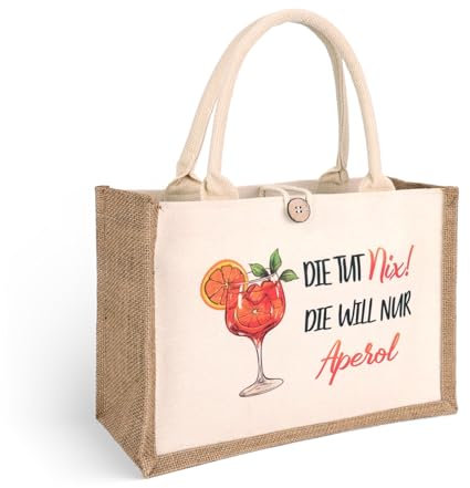 GADITIEK Aperol Geschenk Tasche, Aperol Jutetasche Für Frau, Strandtasche xxl Aperol Spritz Accessoires Damen, Geschenkset Für Frauen, Kollegin (Die Tut Nix! Die Will Nur Aperol)