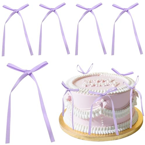 10PCS Purple Bow Cake Topper Bowknot Ribbons Bow Cake Dessert Picks Black Cake Decorations for Baby Shower Kids Birthday Wedding Party Anniversary