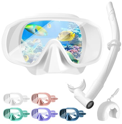 Tyuodna Occhiali da sub con boccaglio, set da snorkeling per adulti con anti appannamento e bordo in silicone a due strati, set da snorkeling, maschera panoramica a 180°, perfetti per snorkeling e