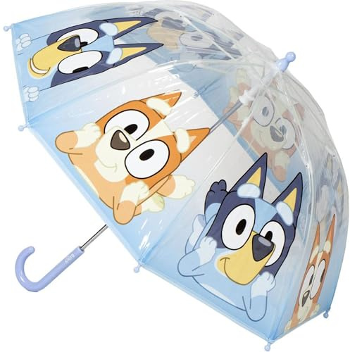 Paraguas Manual Poe Burbuja Bluey– Paraguas Infantil con Diseño de Cúpula Transparente, Fuerte y Seguro, con Ilustraciones de Bluey