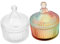 DEARMAMY 2pcs Vintage Glass Makeup Puff Container Elegant Storage Box for Powder Puff and Small Accessories for Organizing Jewelry and Essentials and Designs