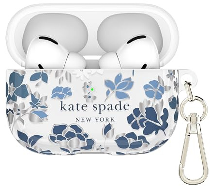 Kate Spade New York AirPods Pro Schutzhülle mit Schlüsselanhänger – Flowerbed Blau, kompatibel mit AirPods Pro 2. / 1. Generation