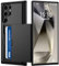 Funda para Samsung Galaxy S24 Ultra con Tarjetero, Tipo Cartera Case Doble Capa Carcasa Antigolpes Ranura Oculta Deslizante Armor Cover, Negro