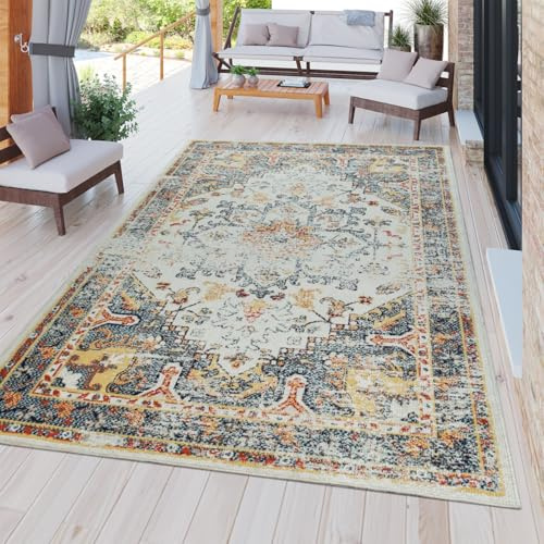 TT Home Outdoor Teppich Bunt Balkon Terrasse Orient Look Vintage Design Robust Weich, Größe:80x150 cm