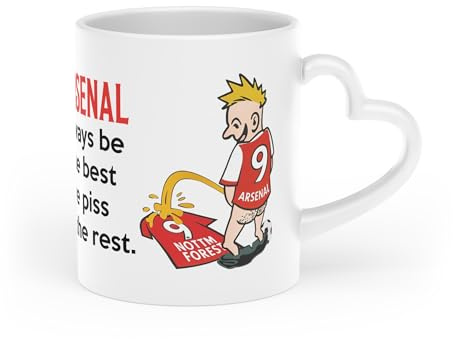 Wee On The Rival's Shirt | Football Fan Rivalry Mugs | Heart Handle Mug Great Funny Gift for a Football Supporter Present Coffee Tea Mug Cup (Arsenal V Nottingham Forest) - White