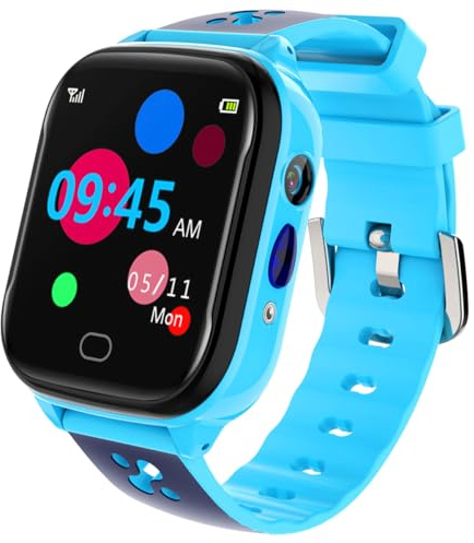 FRLONE Kinder-Smartwatch Telefon – IP67 Smartwatch Jungen Mädchen mit Touchscreen 5 Spiele Kamera Alarm SOS Anruf Digital Armbanduhr für 3-13 Jahre Kinder Geburtstagsgeschenk (Schwarz) (Blau)