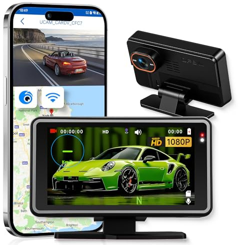 WIFI Dashcam Auto & HUD Display mit 1080P Frontkamera, 5 Zoll IPS Monitor Head-Up-Display Digitaler Geschwindigkeitsanzeige/Kompass/Zeitanzeige/Aufnahme, WiFi Dash Cam mit APP Steuerung DVR/Loop Video
