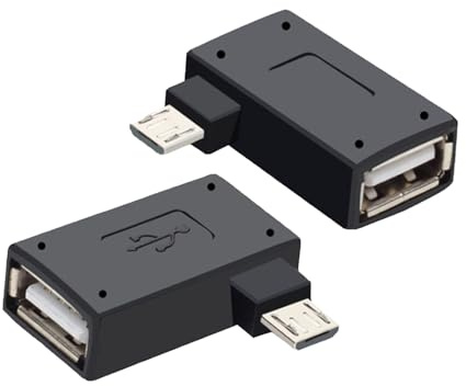 2Pcs Left and Right Micro USB OTG Adapters, 90-degree Host Adapter with Power Port, Compatible with Fire Stick, Rii, Nintendo, Logitech Keyboards, Smartphones and Tablets
