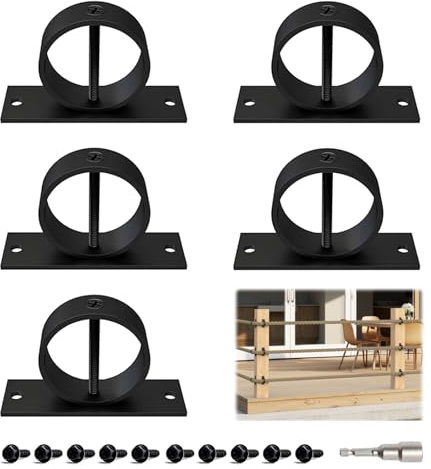 5 Pezzi Supporti per Corda per Recinzione, Supporto per Cordas ad Anello da 5 cm con Montaggio a Vite a Croce, Staffa di Supporto per Cordas in Acciaio Inox, Accessori per Corda per Corrimano Scale