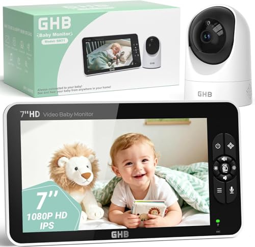 GHB Babyphone mit Kamera 7 Zoll Babyphone ohne WLAN | 1080P IPS Display, Max.168 Std Akku im VOX, 4000 mAh, Split-Screen für 2 Kameras, bis zu 4 Kameras, Gegensprechfunktion