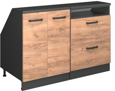 Vicco Küchenschrank für Dachschrägen R-Line, Goldkraft Eiche, 120 cm 2er Set Schrankkorpuss 60 cm Tiefe, geeignet für schräge Wände und Variable Küchenmontage
