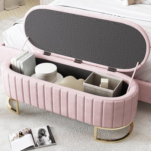FAVSH Polsterbank mit Stauraum 120 x 40 cm, Samt Aufbewahrungsbox, Gepolsterte Fußbank mit StauraumSchlafkoffer Fußbank Sofabank Sitzbank für Flur, Wohnzimmer, Schlafzimmer (Rosa)