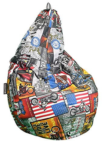 HAPPERS Puff Salón o Dormitorio Estampado Ruta 66 XL con Relleno Incluido