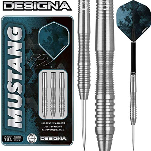 Designa Silver Mustang V2 Dartpfeile mit Stahlspitze, 21 Stück