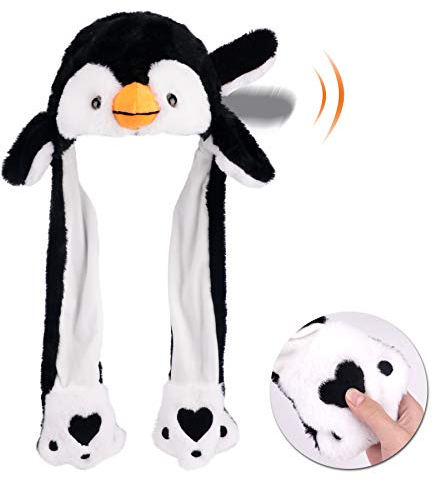 Hopear Plush Un chapeau de pingouin avec des oreilles qui bouge, qui saute, qui bat un chapeau en peluche de Noël, qui habille un drôle de cadeau pour les enfants, les garçons, les filles, noires,