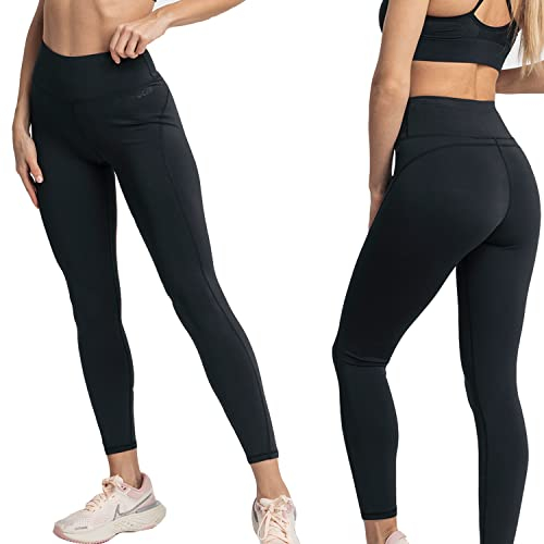 Snocks High Waist Leggings Lang Damen - Sport mit Bauchkontrolle und Anti-Squat - Blickdichte Sporthose - Super Dehnbar - Push Up Sportswear ideal für Yoga, Laufen, Gym - Gr.L, Farbe Schwarz