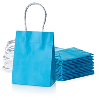 Kleine blaue Papiertüte mit Griff, Partygeschenktüte, 15,2 x 11,4 x 6,3 cm, für Hochzeit, Geburtstag, Babyparty, Geschlecht Reveal, recycelte Tasche, 24 Stück