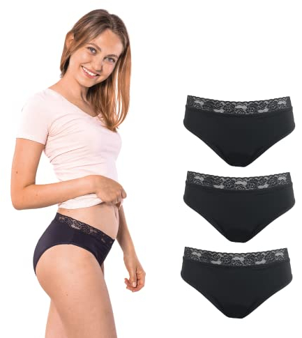 SELENACARE Periodenunterwäsche Classic (3er Multipack) - Menstruationsunterwäsche für Damen, waschbarer Slip, 100% vegan, nachhaltig, 25ml Aufnahme, Größe M (36/38), schwarz
