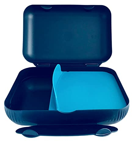 Tupperware To Go Lunch Box Dark Blue Turquoise with Separation Bread Box Sandwich Tin