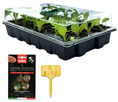 Invernadero Semillero Germinador Súper Duro - Kit de 1 Mini Invernadero de 24 Compartimentos para Semillas huerto - Completos con Bandeja semillero y Tapa Trasparente - Semilleros de germinacion