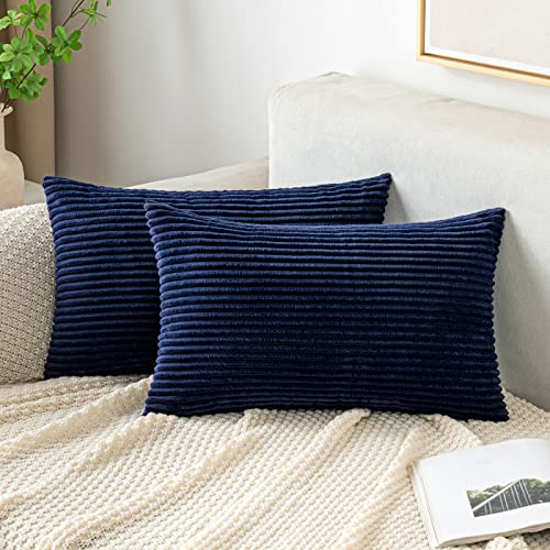 EMEMA Kissenbezug 30x50 cm Kordsamt Kissenbezüge Dekokissen Sofakissen Cord Kissenhülle Zierkissenbezug Kord Dekorative Weiche für Sofa Wohnzimmer Schlafzimmer 2er Set Navy Blau