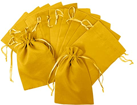 Oblique Unique® Baumwollbeutel mit Zugband 12 Stück Stoffsäckchen Stoffbeutel für Geschenke als Deko zu Weihnachten für DIY Adventskalender uvm. (Gelb)