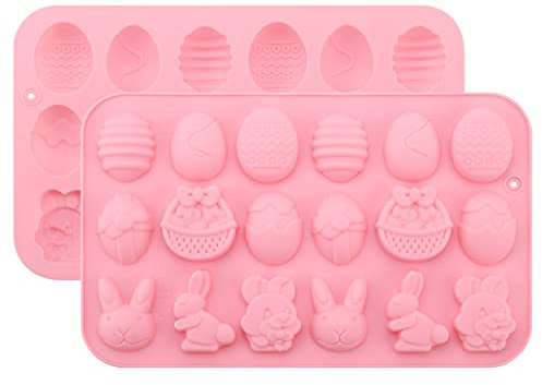 2 Stück Ostern Silikon Schokoladenformen 18 Kavität Ostern Süßigkeit Form Silikon Gelee Form Ei Hase Kopf Korb Form Formen für DIY Schokolade, Süßigkeiten
