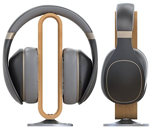 Bamboo Headphone Stand Holder for Desk U-Shaped Arc Design Aluminum Alloy Base Wood Gaming Headset Bracket Compatible for Sennheiser, Bose, Beats, Razer, AKG, Airpod Max, HyperX, Sony PS4 et. (Yellow)
