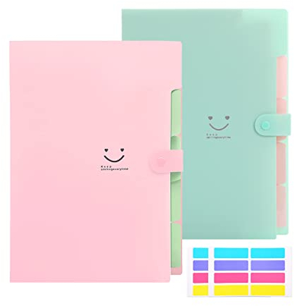 KONVINIT 2 Pack Fächermappe Ordnungsmappe Din A4 mit 5 Tasche Dokumentenmappe mit 4 Fächern Sammelmappe organisiert für Papier Organizer Büro Schul