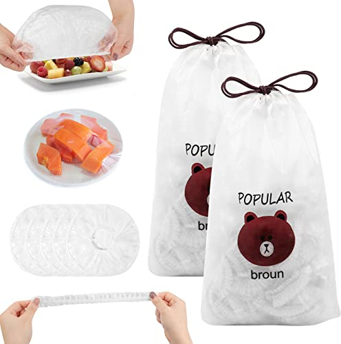 Lot de 200 couvercles alimentaires élastiques en polyéthylène,Sacs de Conservation Frais,Charlotte Alimentaire Reutilisable Couvercles de Bols Élastiqués,Film Alimentaire avec Élastiqués