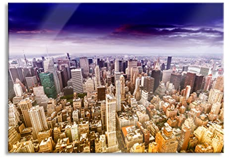Pixxprint Glasbild, Wandbild aus Echtglas, Skyline New York, 60x40 cm, inkl. Aufhängung und Abstandshalter
