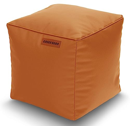 Green Bean Sitzhocker aus Kunstleder - Pouf mit EPS Perlen Füllung - 40 x 40 cm - perfekte Ergänzung zum Sitzsack - Sitzwürfel Sitzkissen Hocker Fußhocker - Cognac