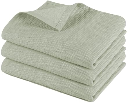Pagnanno. – Hotel Quality Kitchen Tea Towels & Waffle Weave – Professional Grade Cotton 45 x 70 cm | Super Absorbent and Fast Drying dish, Kitchen and Bar Towels (Pack of 3 (45x70cm), Sage Green)