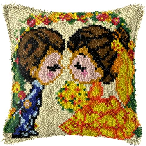 MIDUNU Knüpfhaken-Sets Für Anfänger, Bräutigam Und Braut, Knüpfhaken-Sets, Handarbeit, Stickerei, DIY, Kissen, Häkeln, Teppich, Garn, Kreuzstich-Sets (43 X 43 cm)