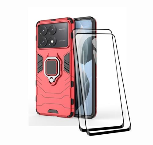 TEYYOS Funda + [2 Piezas] Protector de Pantalla para Xiaomi Poco X6 Pro 5G, TPU/PC Antigolpes Armor Protección Carcasa [360° Soporte] con 9H Dureza Vidrio Templado Protector, Rojo