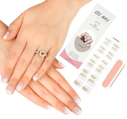 ZAHRVIA 20PCS Gel Nagellack Aufkleber, Nagelsticker Full Wraps Nagelaufkleber UV/LED-Lampe Erforderlich Cured Gel Nail Strips mit Nagelfeile und Stick für Frauen Mädchen