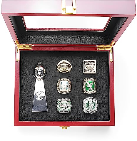 Rugby-Meisterschaftsring-Set mit Kleiner Fantasie-Trophäe, PHI-Ringe mit 6-fachem Super-Bowl-Sieger, tolle Geschenke für Männer, Frauen, Freunde, Liebhaber und Alumni