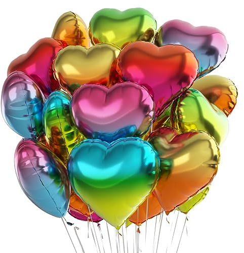 Herz Folienballon Bunt 24 Stück,Herzballons Hochzeit Bunt,Herz Helium Luftballons,Herzluftballons für Party,Geburtstag,Valentinstag, Hochzeit, Verlobung,Muttertag(Farbverlauf)