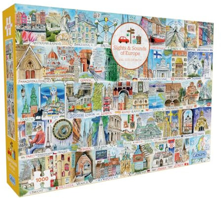 Sights & Sounds of Europe 1000 Piece Jigsaw Puzzle Age 3+ | Val Goldfinch Jigsaw Puzzle | Sustainable Puzzle for Adults | Premium 100% Recycled Board | Great Gift for Adults | Gibsons Games