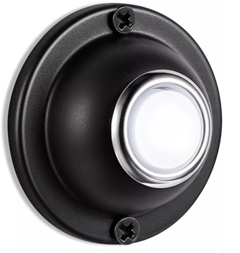 ZYWUOY Metal Doorbell Push Button, Waterproof Round Door Bell Push Button Black Wired Lighted Up LED for Home Front Doors