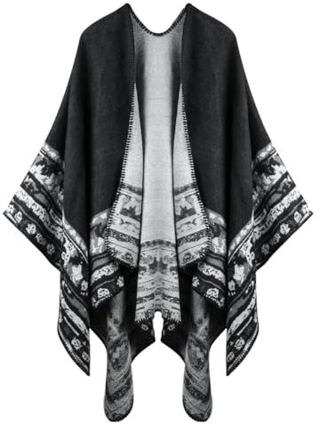 HOTUT Damen Poncho Schal,Übergroßer Schal Strickjacken,Weiches und drapiertes, doppelseitiges Design, Cape Cardigan Geschenk Für Mutter-TotemStil