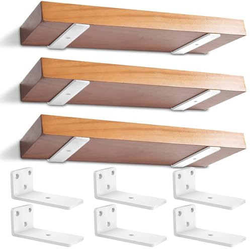 6 Pezzi Staffe per Mensole Fluttuanti, 10 Cm Staffe per Mensole Pesanti, Supporto da Appendere Alla Parete per Mensole Fai da Te | 5 mm Di Spessore con Viti (Bianco) 4in
