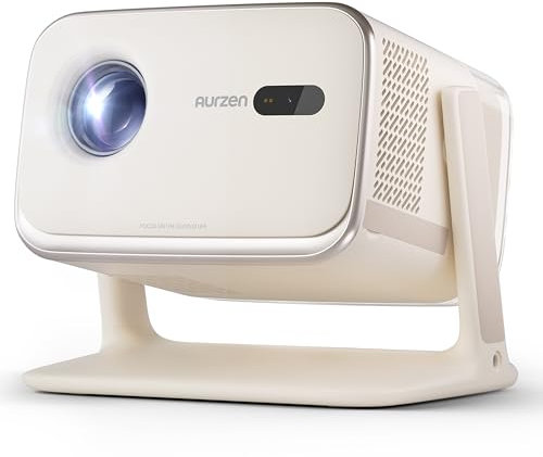 Aurzen BOOM mini 4-in-1 Streaming Projector with Stand, Google TV Smart-Projector with WiFi and Bluetooth, Seamless Auto Focus & Keystone, 20W Speakers DoIby Audio 4K Supported (Off-white)